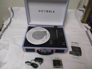 lot 29 image: LIKE NEW- Victrola Vintage Style Lavender 3-Speed Bluetooth Portable Suitcase Record Player with Built-in Speakers & Power Cord