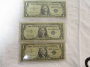 lot 69 image: 3-1957 One Dollar Silver Certificates, 1-1957, 1-1957-A , And 1-1957-B,  3- X Money