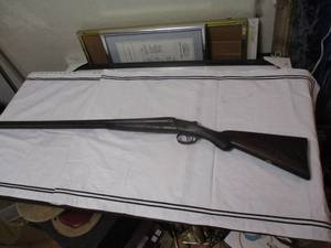 lot 25 image: Antique - ELG-Belgiun  12 ga- Side By Side -Laminated Steel- 2 Triggers, Double barrel shotgun, Missing Hammers And...