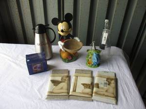 lot 84 image: Mixed Lot-Mickey Mouse Treat Bowl,  Frog Lotion Pump, Coffee Craft, Vintage Hand Mirror and....