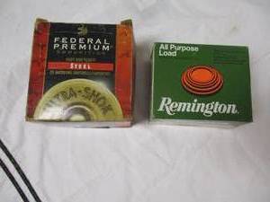 lot 126 image: 12-Gauge Shotgun Shells, 1-Box of 20-Remington- All Purpose Load and i box of 18-Federal Premium High Velocity Steel