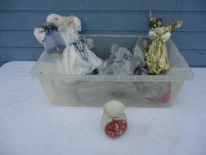 lot 165 image: Mixed Lot of Christmas Tree Toppers, Ribbon And Ceramic -Candle Fragrance Burner In Tub With Lid