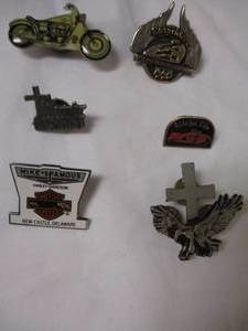 lot 162 image: Mixed Lot of Collectors Harley Davison Vest  Hat Pin Back Pins