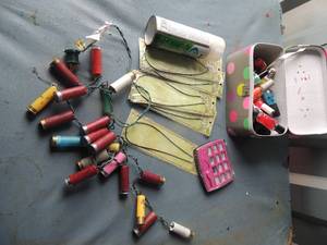 lot 103 image: shot gun shell lights, nail polish necklaces eyelash set frosted glass spray paint