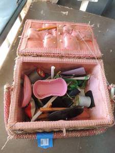 lot 109 image: Sewing basket with supplies