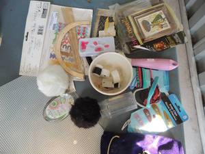 lot 120 image: Misc. lot- tea lights, crafts, key chains, paperweight, hair accessories