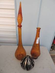 lot 133 image: 2 amber decanters and glass dcor