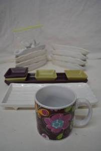 lot 23 image: Asparagus Plate, Purple and Green Square Serving Dishes,  Corn Serving Dishes by Lillian Vernon with Corn Holders