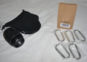 lot 21 image: Nikon Lens 18-55mm and Box of Carabiners