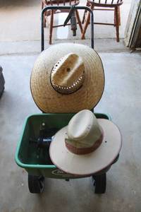 lot 109 image: Scotts Yard Spreader, Chapin Sprayer and Two Gardening Hats