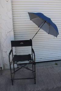 lot 112 image: Northwest Territory Directors Chair with Foot Rest and Clampable Umbrella (Works best with standard yard Foldup Chair)