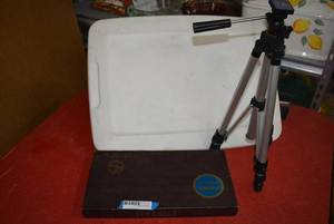 lot 148 image: Camera tripod by Qualide and Scrabble Board Game