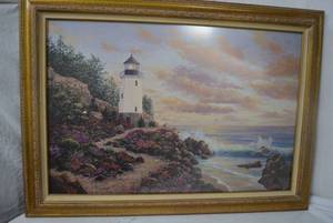 lot 151 image: Framed Print by Schaefer Miles of Lighthouse on the Coast  43 Wide x 31 Tall