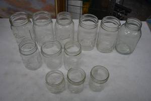 lot 157 image: Glass Canning Jar Collection Ball, Mason and Kerr brands