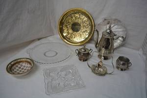 lot 49 image: Coffee or Tea Service (Marked Made in India) Items and Platters