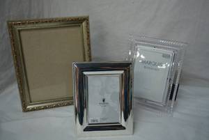 lot 239 image: Waterford Silverplate Frame 4x6, Marquis by Waterford Frame 5x7, Wooden 8x10 Frame