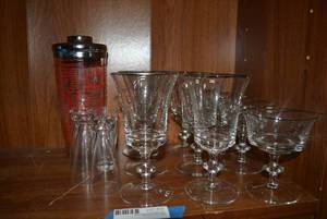lot 42 image: Drinking Glass Lot Goblet Set, Shot Glasses, Drink Mixer with Recipes
