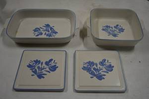 lot 197 image: Pfaltzgraff Square Casserole Dishes and TrivetsHot Plates