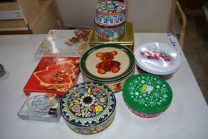 lot 48 image: Gold Trimmed Candy Dishes (Mikasa and Studio Nova), and Collection of Tins