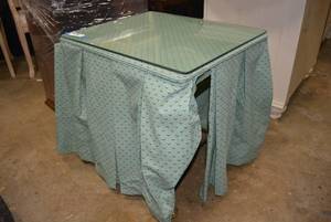 lot 210 image: Glass Top End Table with Skirt and Brass Frame