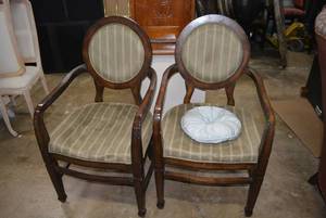 lot 213 image: Pair of Louis XVI Style with Striped Upholstery 18 Seat H, 42 Back H