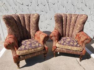 lot 206 image: Pair of Chairs with Red, Purple, and Gold Upholstery