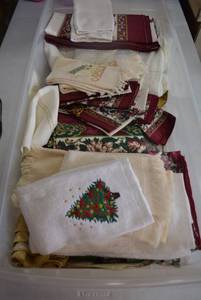 lot 237 image: Christmas Linens Napkins, Towels and Tablerunner