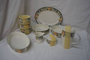 lot 283 image: Mikasa Dishes Garden Harvest Oval Platter, Bowls, Serving Bowls, Pitcher and Cream and Sugar Dishes