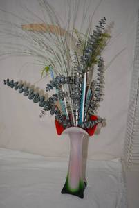lot 261 image: Glass Blown Vase, Red, White and Green Colors