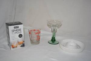 lot 299 image: Martini Glass, Salting Dish, Texas Jigger Glass and Sphere Ice Mold