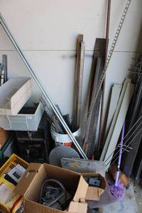 lot 350 image: Large Quantity of Misc. Scrap Metal Only, (Shelving Parts, Safe and Storage Containers Not Included)