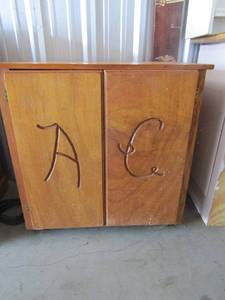 lot 64 image: Artisan built custom wood counter 2 door 2 tier storage inside 33x34x21