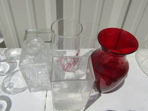 lot 70 image: Red and clear vases   1 is 24% lead glass