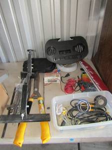 lot 87 image: Strip chalk, large and small staples, hedge shears putty scraper and misc tools