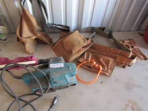 lot 92 image: 2McGuire Nicholas leather waist tool pouch and makita electric sander