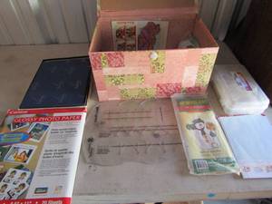 lot 108 image: Box of seashells and Moroccan box full of crafting supplies