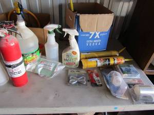 lot 109 image: Self leveling Sealant  X 3,   Glass polishing kit ,  wire rope thimble  Metal Mend Tape,   Bag of epoxy - most appear unopenedunused and lots more