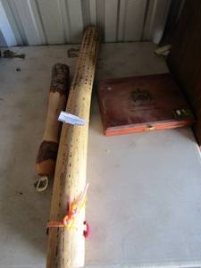 lot 127 image: Rain stick, bottle opener, Republic Dominican cigar box empty