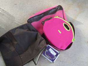 lot 137 image: Pink lunch pack, car caddy, purple lock box, large pink western purse