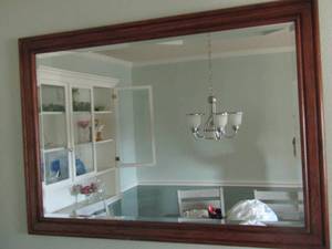 lot 2 image: Classic timeless wood framed mirror. Great condition 54x38