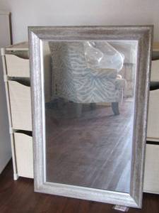 lot 7 image: Classic silver & grey burnished  framed mirror mint condition 36x24