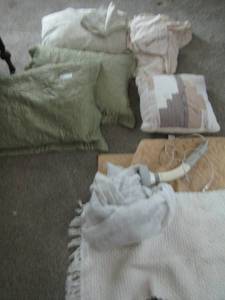 lot 30 image: Green shams Cream queen sheet set rugs and more