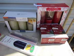 lot 32 image: LED flameless candles, candle sticks, 2 strands holiday lights each 100