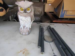 lot 50 image: 15  plastic  yard owl and wind chimes