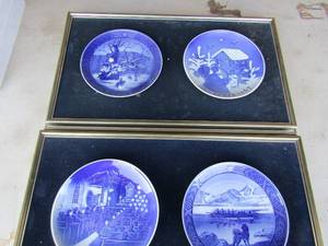 lot 53 image: Two 21x13 wall art contains 2 blue plates with each  - Jule after 1968 Jule after 1967