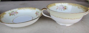 lot 57 image: Noritake M China Part 2-  12 double handled soup cups and saucers  and12 tea cups and matching saucers (48 piece total)