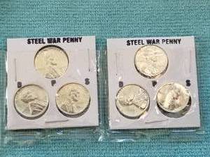 lot 21 image: Selection of 6 - 1943 Steel war pennies - D,P, and S