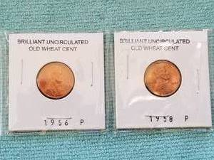 lot 33 image: 1956 and 1958 - P - Brilliant uncirculated Old Wheat Pennies