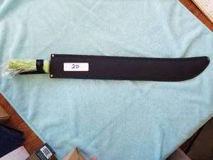 lot 20 image: Green handled Machete knife with sheath - New