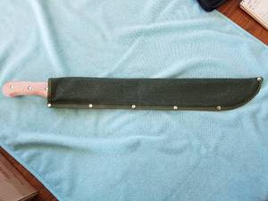 lot 23 image: Wood Handle Machete knife with sheath - New